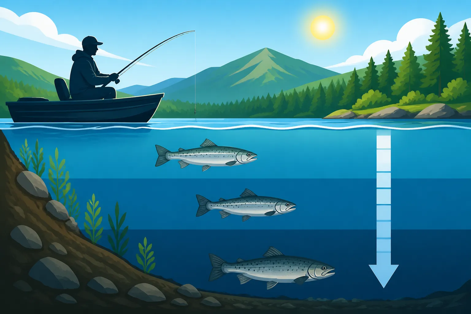 How deep landlocked salmon go in summer